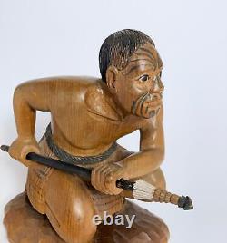 Vintage New Zealand Maori Warrior Figure Carved Wooden Sculpture Oceanic Art
