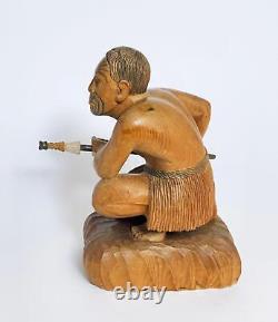 Vintage New Zealand Maori Warrior Figure Carved Wooden Sculpture Oceanic Art