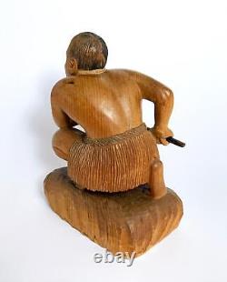 Vintage New Zealand Maori Warrior Figure Carved Wooden Sculpture Oceanic Art