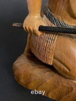 Vintage New Zealand Maori Warrior Figure Carved Wooden Sculpture Oceanic Art
