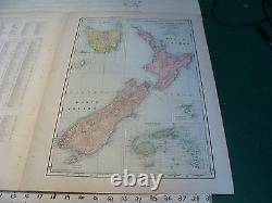 Vintage Original 1898 Rand McNally Map NEW ZEALAND TASMANIA + index, 15 x 21