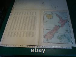 Vintage Original 1898 Rand McNally Map NEW ZEALAND TASMANIA + index, 15 x 21