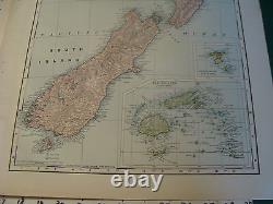 Vintage Original 1898 Rand McNally Map NEW ZEALAND TASMANIA + index, 15 x 21