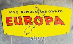 Vintage Porcelain Enamel Europa 100% New Zealand Owned Double Sided Sign