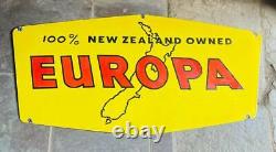 Vintage Porcelain Enamel Europa 100% New Zealand Owned Double Sided Sign