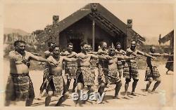Vintage RPPC Native New Zealand Men Maori Tribe Real Photo Postcard Haka Dance