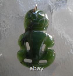 Vintage Tiki Maori New Zealand Pounamu Greenstone Nephrite Jade Charm Pendant