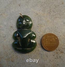 Vintage Tiki Maori New Zealand Pounamu Greenstone Nephrite Jade Charm Pendant