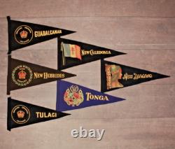 Vintage WWII Era 1940s Pennants Guadalcanar New Caledonia New Zealand Tonga