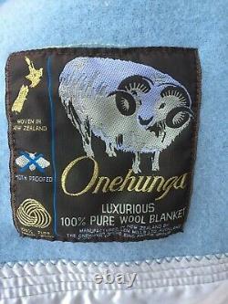 Vntg Onehunga Woolen Mills Auckland New Zealand Lovely Blue Blanket Satin Trim