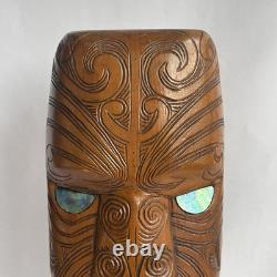 Vtg 17.5 Signed Stuart Pyne NZ Maori Tekoteko Wood Carving Paua Eyes Teko Tiki