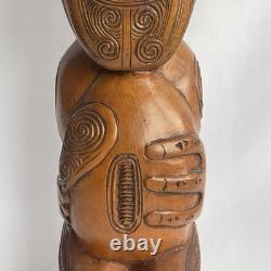 Vtg 17.5 Signed Stuart Pyne NZ Maori Tekoteko Wood Carving Paua Eyes Teko Tiki
