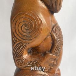 Vtg 17.5 Signed Stuart Pyne NZ Maori Tekoteko Wood Carving Paua Eyes Teko Tiki