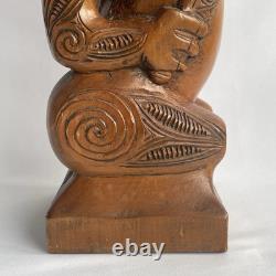 Vtg 17.5 Signed Stuart Pyne NZ Maori Tekoteko Wood Carving Paua Eyes Teko Tiki