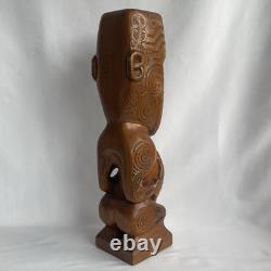 Vtg 17.5 Signed Stuart Pyne NZ Maori Tekoteko Wood Carving Paua Eyes Teko Tiki