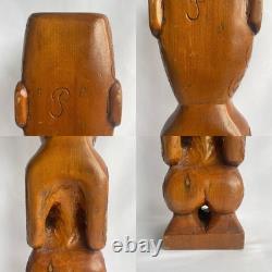 Vtg 17.5 Signed Stuart Pyne NZ Maori Tekoteko Wood Carving Paua Eyes Teko Tiki