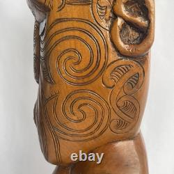 Vtg 17.5 Signed Stuart Pyne NZ Maori Tekoteko Wood Carving Paua Eyes Teko Tiki