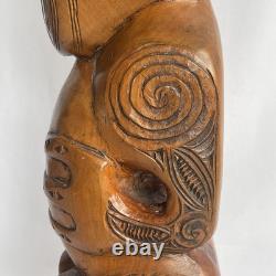 Vtg 17.5 Signed Stuart Pyne NZ Maori Tekoteko Wood Carving Paua Eyes Teko Tiki