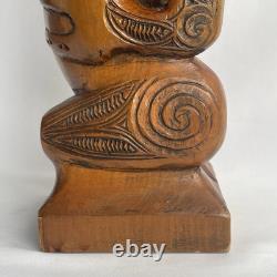 Vtg 17.5 Signed Stuart Pyne NZ Maori Tekoteko Wood Carving Paua Eyes Teko Tiki