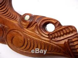 Vtg Maori Wood Wahaika War Club Patu Abalone Eyes New Zealand Tiki Weapon Carved