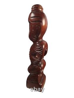 Vtg New Zealand Maori 11 Tiki Teko Hand Carved Figure Wood God Paua Shell Eyes