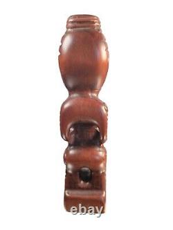 Vtg New Zealand Maori 11 Tiki Teko Hand Carved Figure Wood God Paua Shell Eyes