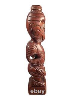 Vtg New Zealand Maori 11 Tiki Teko Hand Carved Figure Wood God Paua Shell Eyes