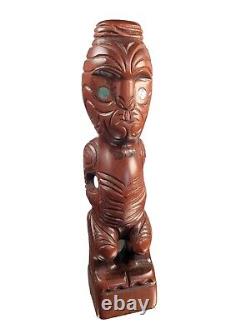 Vtg New Zealand Maori 11 Tiki Teko Hand Carved Figure Wood God Paua Shell Eyes