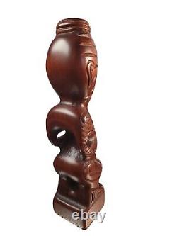 Vtg New Zealand Maori 11 Tiki Teko Hand Carved Figure Wood God Paua Shell Eyes