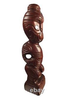 Vtg New Zealand Maori 11 Tiki Teko Hand Carved Figure Wood God Paua Shell Eyes