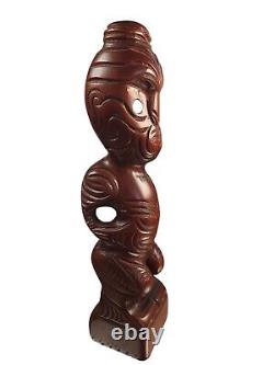 Vtg New Zealand Maori 11 Tiki Teko Hand Carved Figure Wood God Paua Shell Eyes