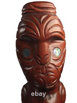 Vtg New Zealand Maori 11 Tiki Teko Hand Carved Figure Wood God Paua Shell Eyes