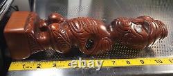 Vtg New Zealand Maori 11 Tiki Teko Hand Carved Figure Wood God Paua Shell Eyes