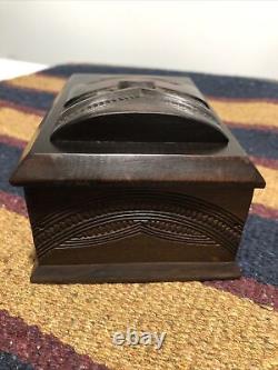 Vtg New Zealand Maori Hawaiian Tiki Polynesian Carved Wooden Treasure Box Paua