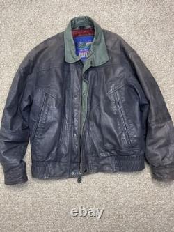 Vtg New Zealand Outback Cooper Collections Black Green L Bomber Leather Jacket