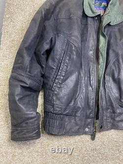 Vtg New Zealand Outback Cooper Collections Black Green L Bomber Leather Jacket