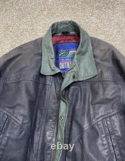 Vtg New Zealand Outback Cooper Collections Black Green L Bomber Leather Jacket