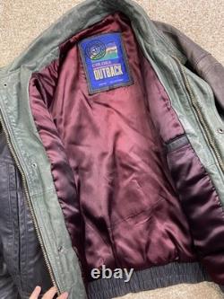 Vtg New Zealand Outback Cooper Collections Black Green L Bomber Leather Jacket
