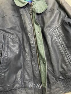 Vtg New Zealand Outback Cooper Collections Black Green L Bomber Leather Jacket