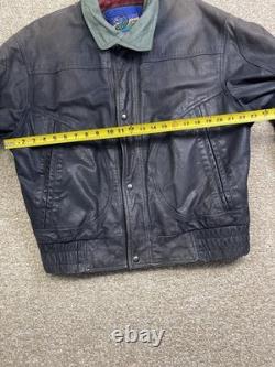 Vtg New Zealand Outback Cooper Collections Black Green L Bomber Leather Jacket