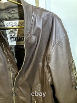 Vtg New Zealand Outback Cooper Collections Black Green L Bomber Leather Jacket