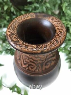 Vtg New Zealand Rare Kauri Wood Handcrafted Turned Carved 8 Vase Urn Art Signed