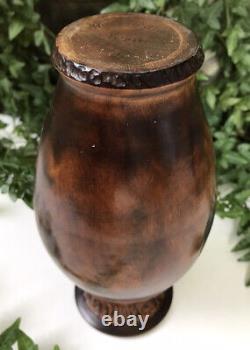 Vtg New Zealand Rare Kauri Wood Handcrafted Turned Carved 8 Vase Urn Art Signed