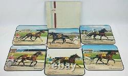 Vtg New Zealand Trotting Harness Horse Racing Placemat Set x6 Casa Collection