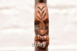 Vtg Rare New Zealand Maori Tribe Warrior Carved Wood & Abalone Fighting Club