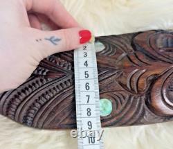 Vtg maori tiki tribal art terewa kerekere carved new zealand paddle oar shell