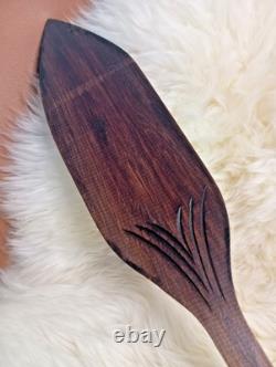 Vtg maori tiki tribal art terewa kerekere carved new zealand paddle oar shell