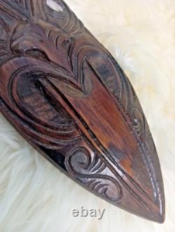 Vtg maori tiki tribal art terewa kerekere carved new zealand paddle oar shell