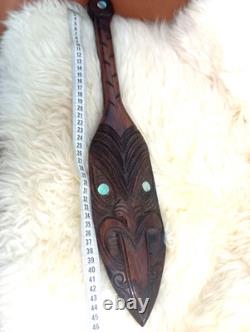 Vtg maori tiki tribal art terewa kerekere carved new zealand paddle oar shell