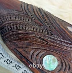 Vtg maori tiki tribal art terewa kerekere carved new zealand paddle oar shell